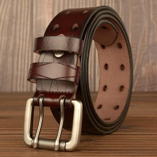 High Quality Genuine Leather Belts for Men Brand Strap Male Double Needle Pin Buckle Fancy Vintage Jeans Cowboy Cintos