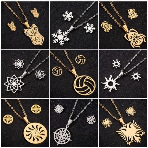 Sasusp Trendy Stainless Steel Jewelry Sets Snowflake Star Flower Dog Chain Necklace For Kids New Year Gift Choker Necklace Women