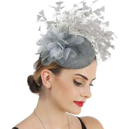 Bride Grey Fashion Wedding Chapeau Cap Women Bridal Marriage Fascinator Hat On Hair Clip With Flower Hair Accessories Cocktail