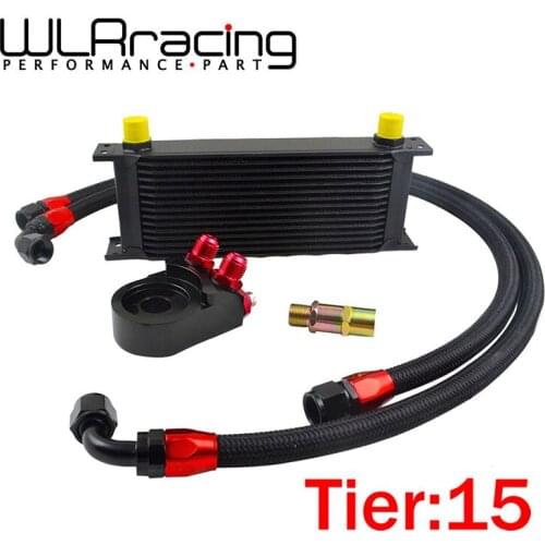 Universal 15 Rows Oil Cooler Engine + AN10 Oil Filter Cooler Sandwich Plate Adapter Black + 2 Pieces Braided AN10 Hose