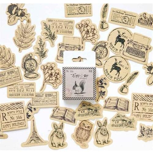 45pcs/box Vintage Animal Sticker Squirrel Owl Leaves Photo Album Scrapbook Decor Diary Label Journal Sticker 2019 Planner