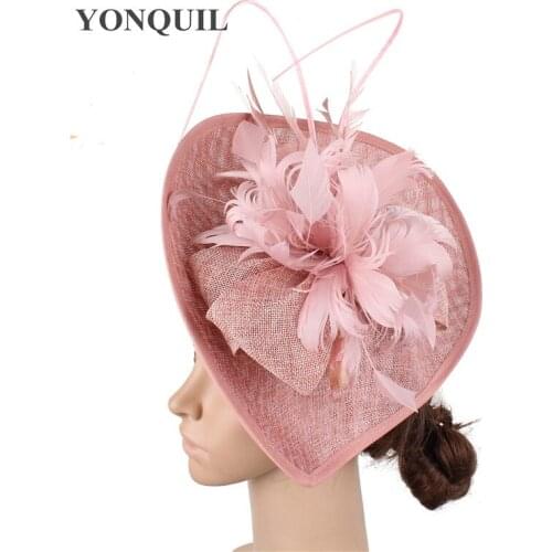 Hot Pink Bridal Wedding Hat Headwear Banquet Fascinators Hat Bride Marriage Feather Flower Wedding Headwear Hoops Women Chapeau
