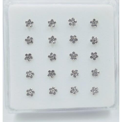 925 Sterling Silver Nose Stud Clear Crystal Flower Nose Pin Bone Fashion Body Piercing Nostril Jewelry For women 20Pcs/Pack