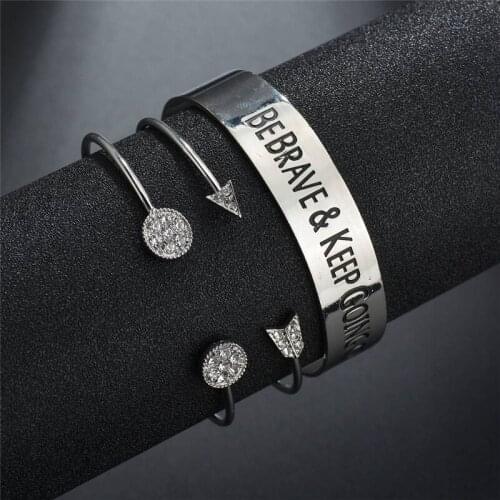 1Set(3pcs) Fashion Pop Brave keep going brave letter Arrow Combination Bracelet For Men Women Jewelry Dropshipping