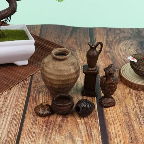 1pc 1:12 scale Handcrafted Doll House Miniature Vintage Ceramic Flowerpot Vase Jar Dolls House Accessories