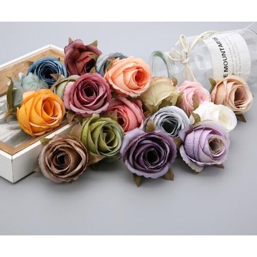 10Pcs Valentines Day Rose Artificial Silk Roses Flower Heads For Wedding Bridal Floral Decorations DIY Home Decor Flowers Craft