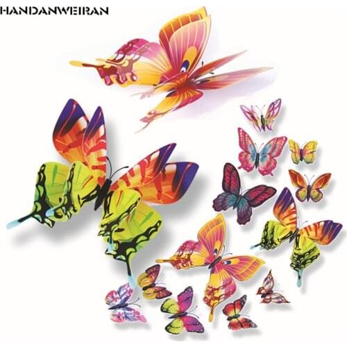 12PCS Double Feather Butterfly Wall Sticker 3D Refrigerator Home Decoration Sticker Can Remove Vinyl Decorative Magnetic Magnet