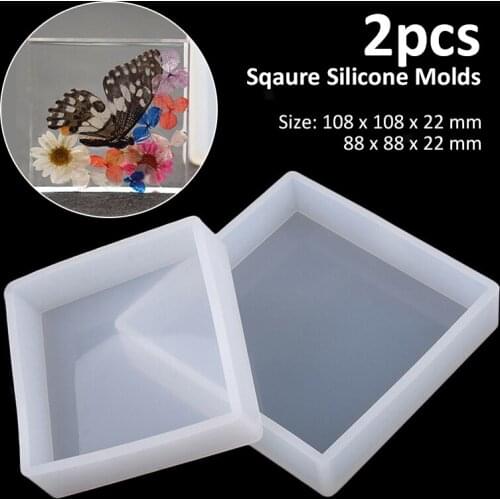 2Pcs Square Silicone Mold White Fondant Chocolate Resin Expoy Mould Baking Biscuits Cookie Sugar Cake Dessert Kitchen Gadgets