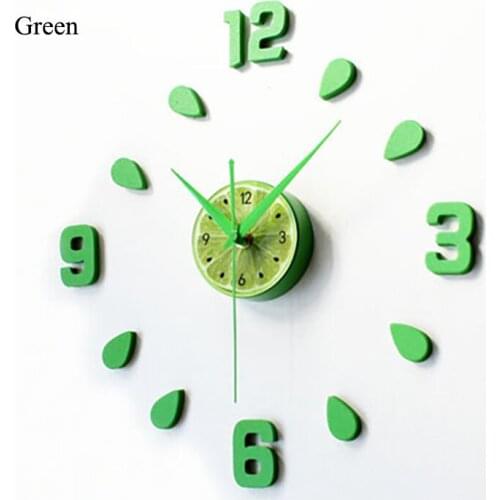 2018 New Lemon Green Design Sticker EVA 60CM Wall Clock Colour Big Large Decorative 3d Diy Wall Clock for Kitchen Children Room