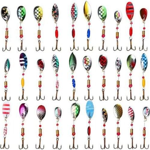 30pcs Kinds of Carp Bass Minnow Fishing Lures Crank Hooks Wobblers Spinner Artificial Baits Tackle Metal Spoon Set
