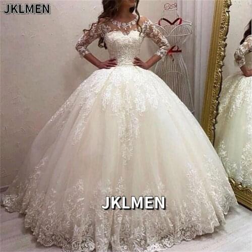 Princesse Ball Gown Wedding Dresses 2020 Scoop Tulle and with Appliques Bridal Gowns Robe De Mariee Sweep Train Vestido De Noiva