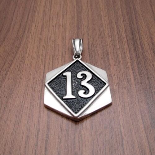 Free Shipping Vintage 316L Stainless Steel Silver Color Lucky Number 13 Biker Motorcycle Sport Pendant Fashion Rock Mens Gift