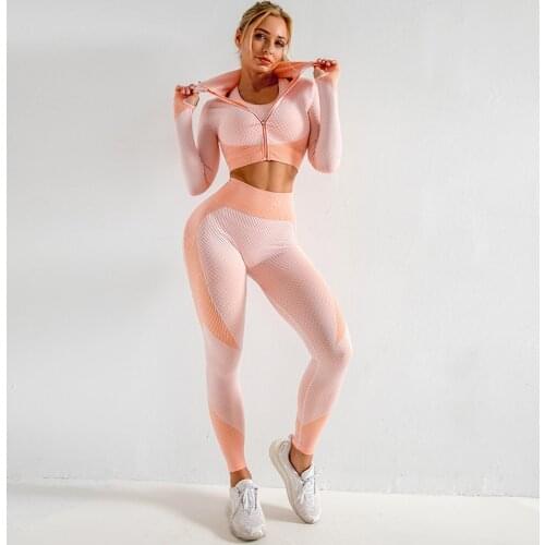 Six Color Autumn Winter Seamless Fitness Peach Buttock Lift Quick Dry Leggings Long Sleeve Three-piece Yoga Set Women Pants Top