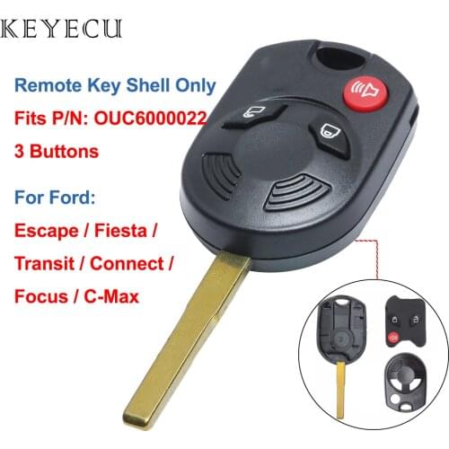 Keyecu 3 Buttons Remote Car Key Shell Case for Ford Escape Fiesta Transit Connect Focus C-Max, Fits P/N: OUC6000022