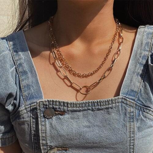 European and American retro portrait of exaggerated thick chain necklace double personality chain hip-hop chain short collar