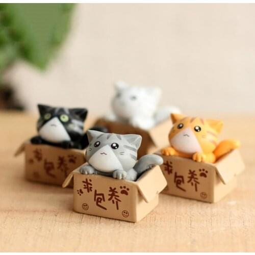 1 Piece Cartoon Poor Box Cat Kitty Kitten Model Small Statue Car Figurine Crafts Garden Figure Ornament DIY Miniatures