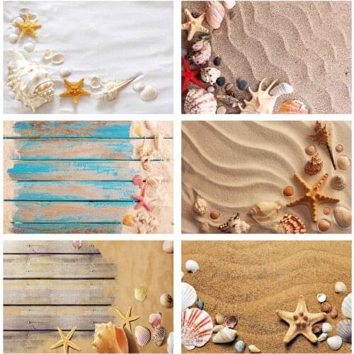 Beach Sand Starfish Shell Conch Photography Backgrounds Vinyl Cloth Backdrop Photo Studio for Children Baby Shower Photophone