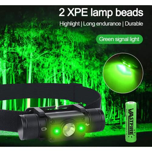 16W 1000LM 3LED L2 + 2 XPE Headlamp Green/Red/White 7-Modes Headlight Outdoor Waterproof IPX6 Type-C Charging Hunting Lantern