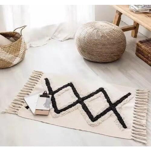 Cotten Linen Knitted Carpet Rug Floor Mat for Living Room Bedroom Kids Room Doormat Chair Mat Mordern Nordic Boho Home Decor