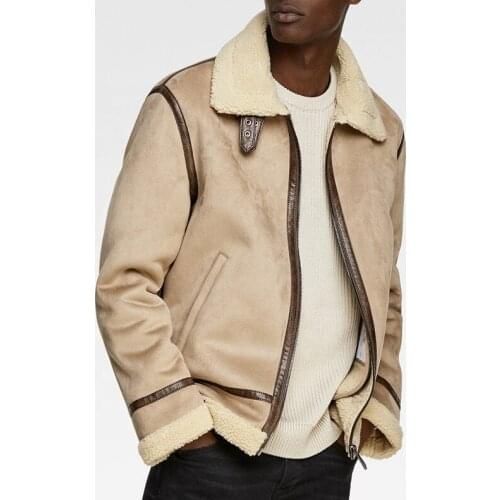 Custom berber fleece lining faux suede soft shell jacket for men