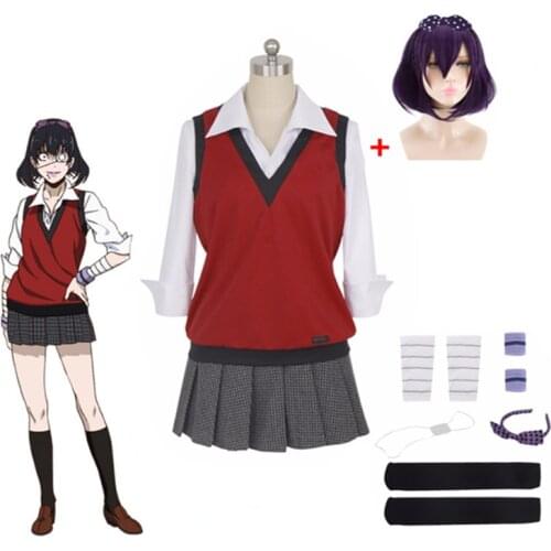 Kakegurui Midari Ikishima Cosplay Costumes Wigs Girls School Uniforms Vest Dress With Eye Mask&Socks For Halloween Party
