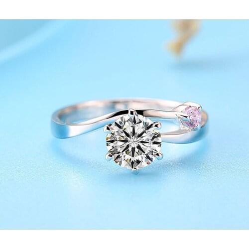 Solid 18K White Gold Elegant Jewelry 1Ct AU750 6.5mm Round Cut Lab Diamond Ring Engagment Ring Fine gold jewelry For Women