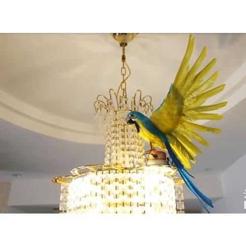 Creative simulation wings parrot toy foam&furs blue&yellow parrot bird model gift about 35x50cm 3008