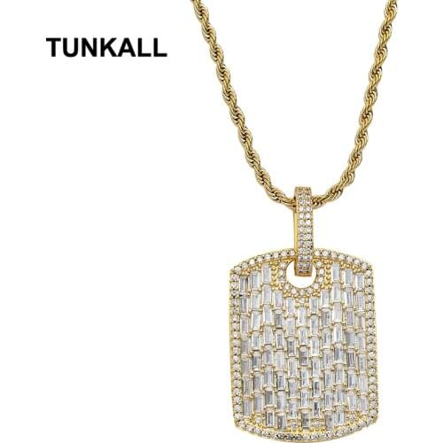 TUNKALL Brass Pendant Zircon CZ Pendants Necklace Iced Hip Hop Jewelry Party Gift CN288