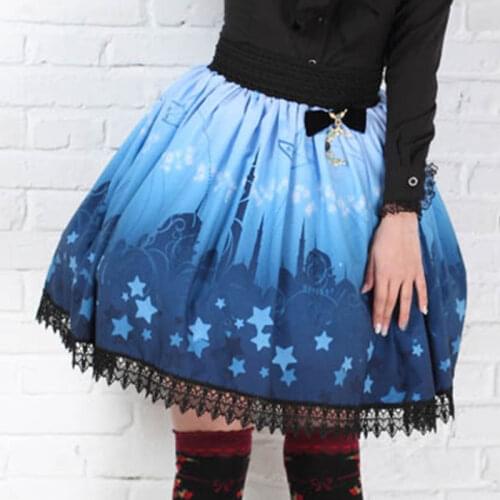 Lovely Blue Moon Castle Printing Lace Lolita Skirt Elegant Saia SK Short Skirts Sweet Princess Doll Kawaii Halloween Costumes
