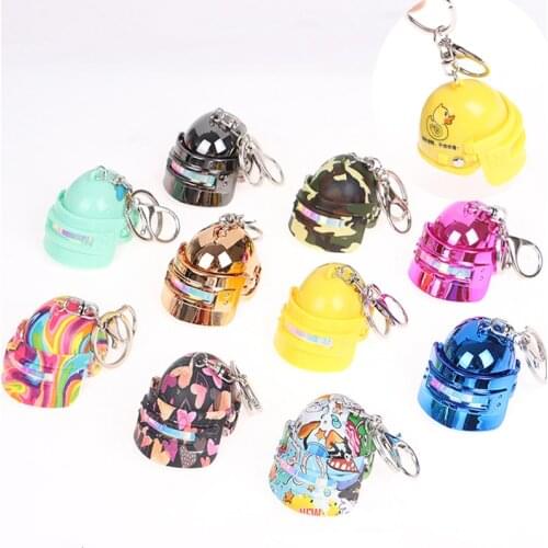 Motorcycle Three-Level Helmets Key chain Cute Breaking Wind Duck Yellow Duck Safety Helmet Car Bags Key Ring gift Jewelry