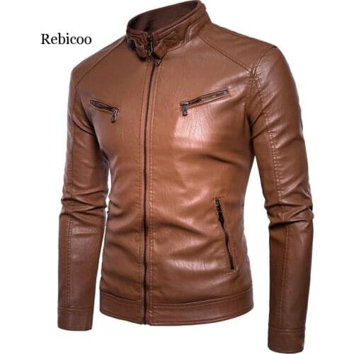 Men Leather Jacket Autumn New Motorcycle Causal Vintage Coat Men Outfit Fashion Biker Zipper Pocket Design PU Leather Jacket Men
