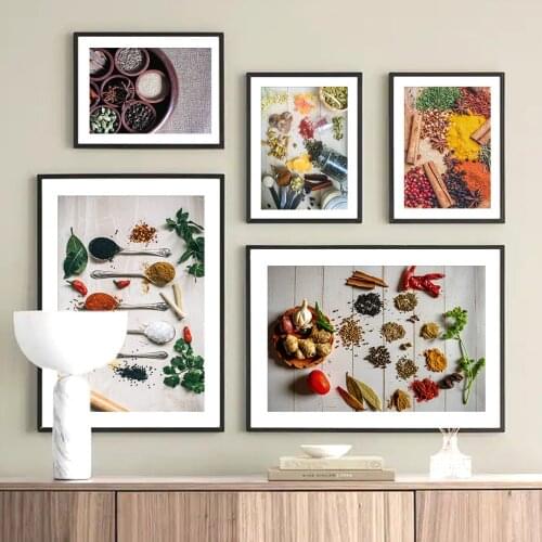 Vegetable Grains Spices Spoon Peppers Wall Art Canvas Painting Nordic Posters And Prints Pictures For Living Kitchen Home Decor