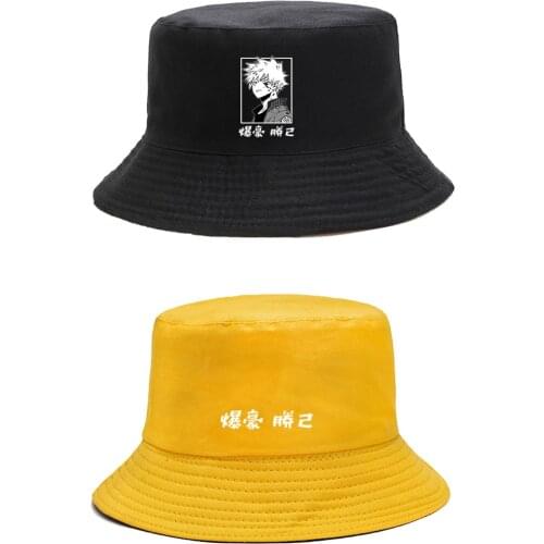 Summer Bucket Hat My Hero Academia Character Bakugou Katsuki Unisex Fashion Japanese Anime Hip Hop Black Yellow Fisherman Visor