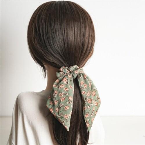Women Hair Scarf Floral Print Long Ribbon Knotted Hair Ties Circle Girls Elastic Ponytail Holder Hairband Turban Hair Accessory
