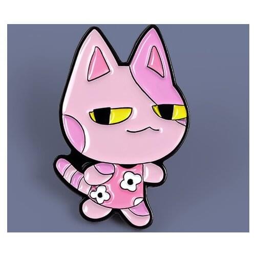 Pink Evil Strabismus Cat Pink Flower Dress Clothes Animated Cartoon Pins For Girls Needle Collar Bag Backpack Accessories Gifts