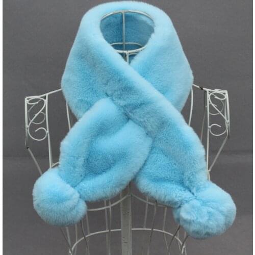2021 New Winter Scarves Fashion Faux Rabbit Fur Handy Soft Double-sided Fur Collar 90*12cm Pompom Design Cute Scarf For Girls