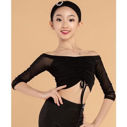 Black Latina Dance Tops For Girls Mesh Salsa Dance Clothes Tango Dance Wear Stage Costume Fairy Latin Practice Wear JL1782