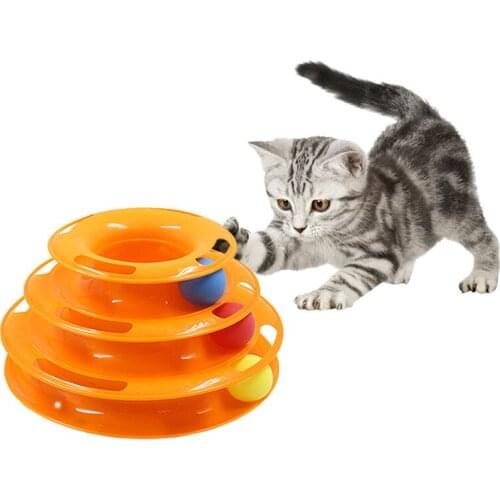 Three Levels Pet Cat Toy Tower Tracks Disc Cat Intelligence Amusement Triple Pay Disc Cat Toys Ball Training Amusement Plate