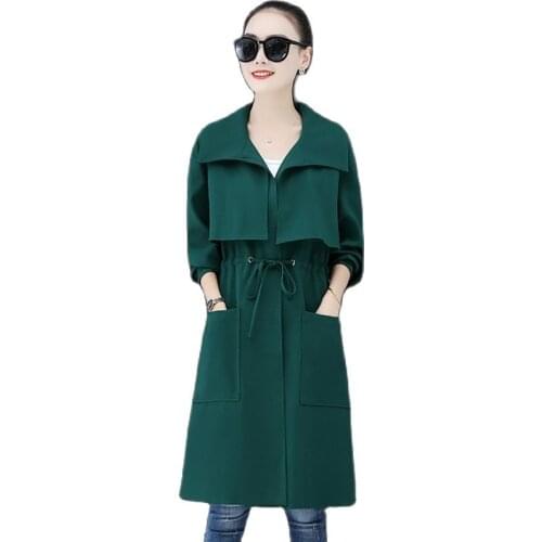 Korean Windbreaker Women 2021 New Spring Autumn Overcoat Female Fashion Medium Long Plus Size Loose Wind Coat Jacket Ladies