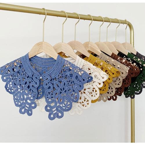 Vintage Shawl O-Neck Fake Collar Shirt Women Hollow Crochet Lace False Collar Detachable Woman Mesh Scarf Wrap Summer Thin Scarf
