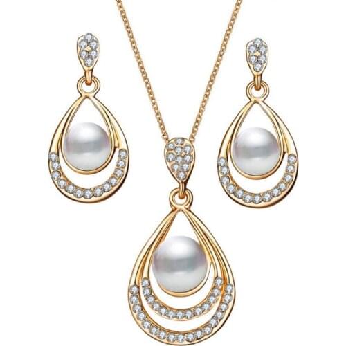 Jewelry sets Earring Necklace plastic pearl Zinc alloy accessory pendant gold silver plated metal chain