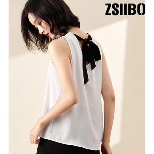 2021 Summer Work Vintage Ladies Plus Size Clothes Women Blouse Sleeveless Bow Chiffon Shirt Elegant Turn-Down Collar White tops