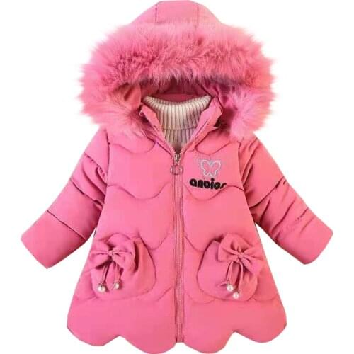 Winter new girls cotton coat jacket 2020 new girl baby cotton padded thickened warm big wool collar hooded cotton jacket