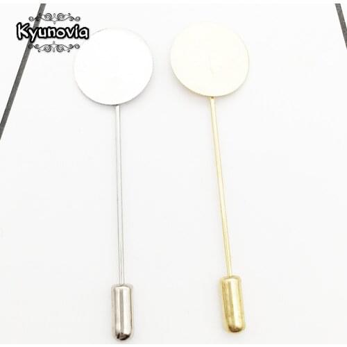 Kyunovia Gold Silver Long Brooch Pin DIY Boutonnieres Lapel Dress Pearl Safety Pins Jewelry Making Brooches Base/Tray D147