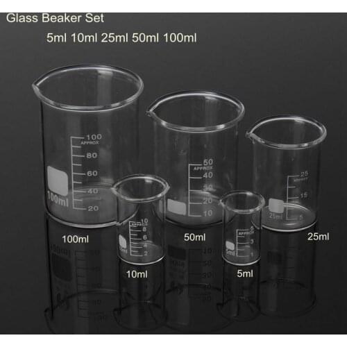 1 set of 5ml / 10ml / 25ml / 50ml / 100ml borosilicate glass low beaker chemical laboratory glassware