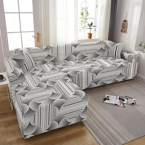 1 Piece Line Printing Living Room Sofa Protective Cover L-Shaped Sofa Cover Dustproof Elastic Elastic Cover Corner Sofa Cover