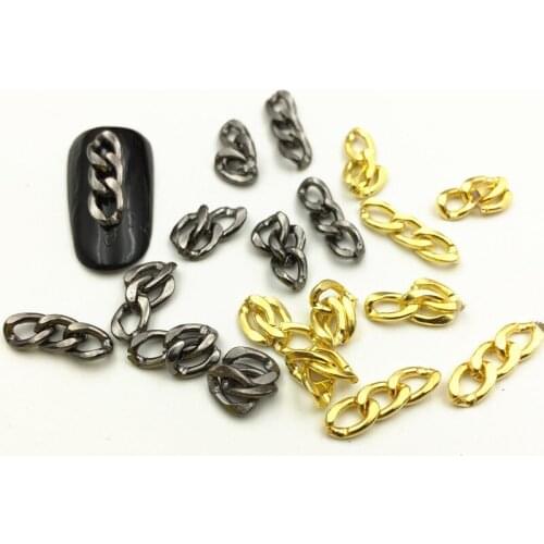 10Pcs/Lot Japan Punk Style Gold Silver Black Chain 3D DIY Metal Alloy Nail Art Deco Nail Stickers/Charms/ Tools for Manicure