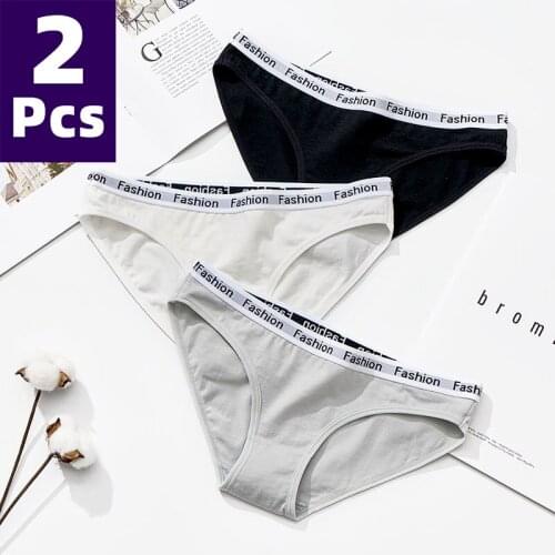 2Pcs/Lot Womens Cotton Panties String Underwear Women Briefs Sexy Lingerie Low-Rise Sports Pants Intimate Ladies Letter Fashion