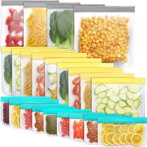 22 Pack Reusable Silicone Storage Bags Sandwich Lunch Snack Bags For Food Reusable Food Bags,Freezer Bags, Reusable Zipper Bags