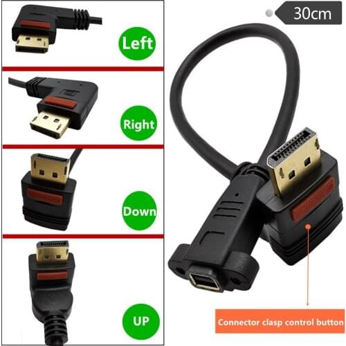 30cm DisplayPort male Angle 90 Degree to Mini DisplayPort Female socket panel mount Video Cable Adapter Switch with lock
